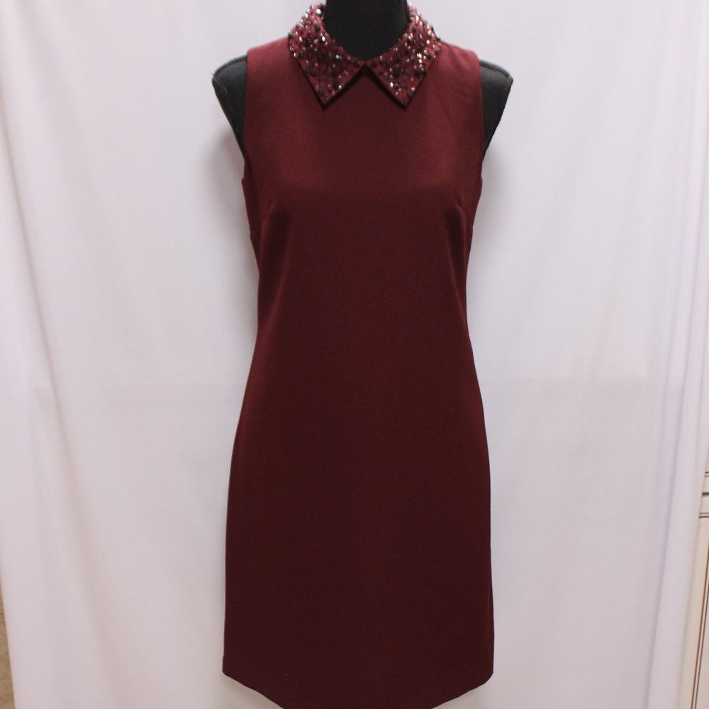 Julia Jordan Burgandy Sleeveless Dress with Sequin Collar